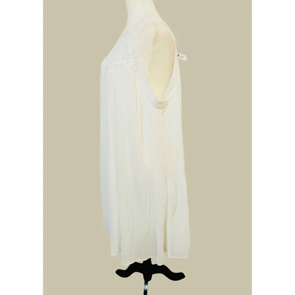 NEW White Crochet Lace Accordian Pleated Sleeveless Dress Size Large - Picture 5 of 9